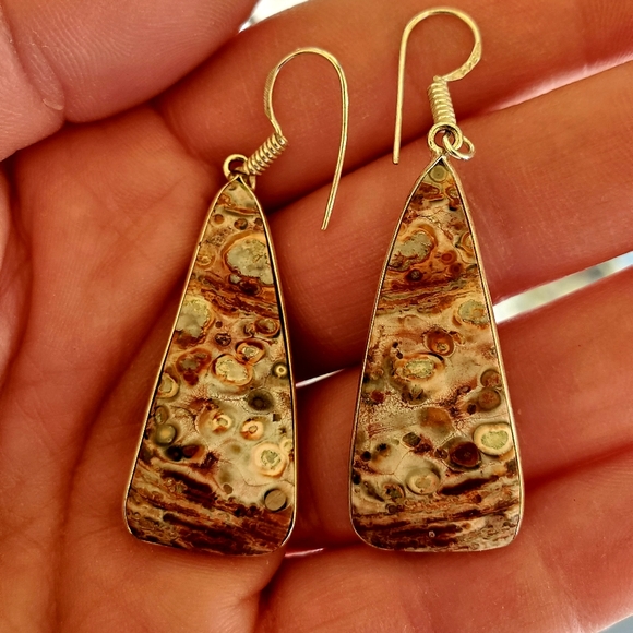New Leopard Skin Jasper 925 Silver Earrings. - Picture 3 of 10